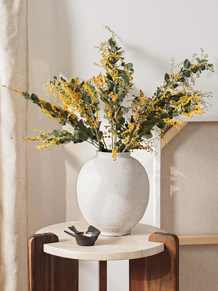 Large White Ceramic Vase - 9.8 Inch Rustic Farmhouse Flower Vase for Home Decor, Minimalist Tall Vases for Living Room, Table, Bathroom, Holiday &amp; Weddings (Sandstone White) 