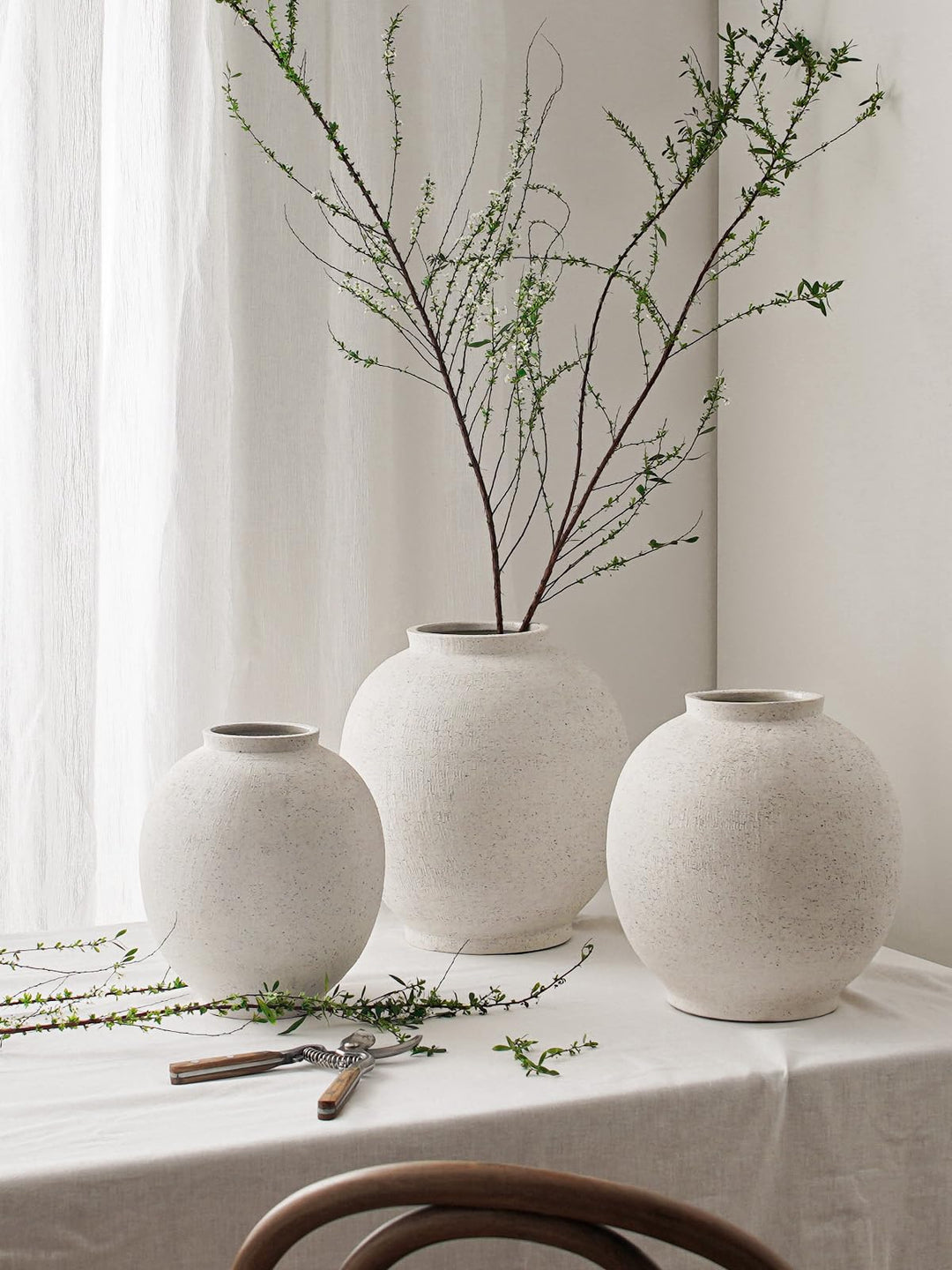 Large White Ceramic Vase - 9.8 Inch Rustic Farmhouse Flower Vase for Home Decor, Minimalist Tall Vases for Living Room, Table, Bathroom, Holiday &amp; Weddings (Sandstone White) 