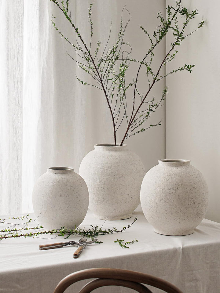 Large White Ceramic Vase - 9.8 Inch Rustic Farmhouse Flower Vase for Home Decor, Minimalist Tall Vases for Living Room, Table, Bathroom, Holiday &amp; Weddings (Sandstone White) 