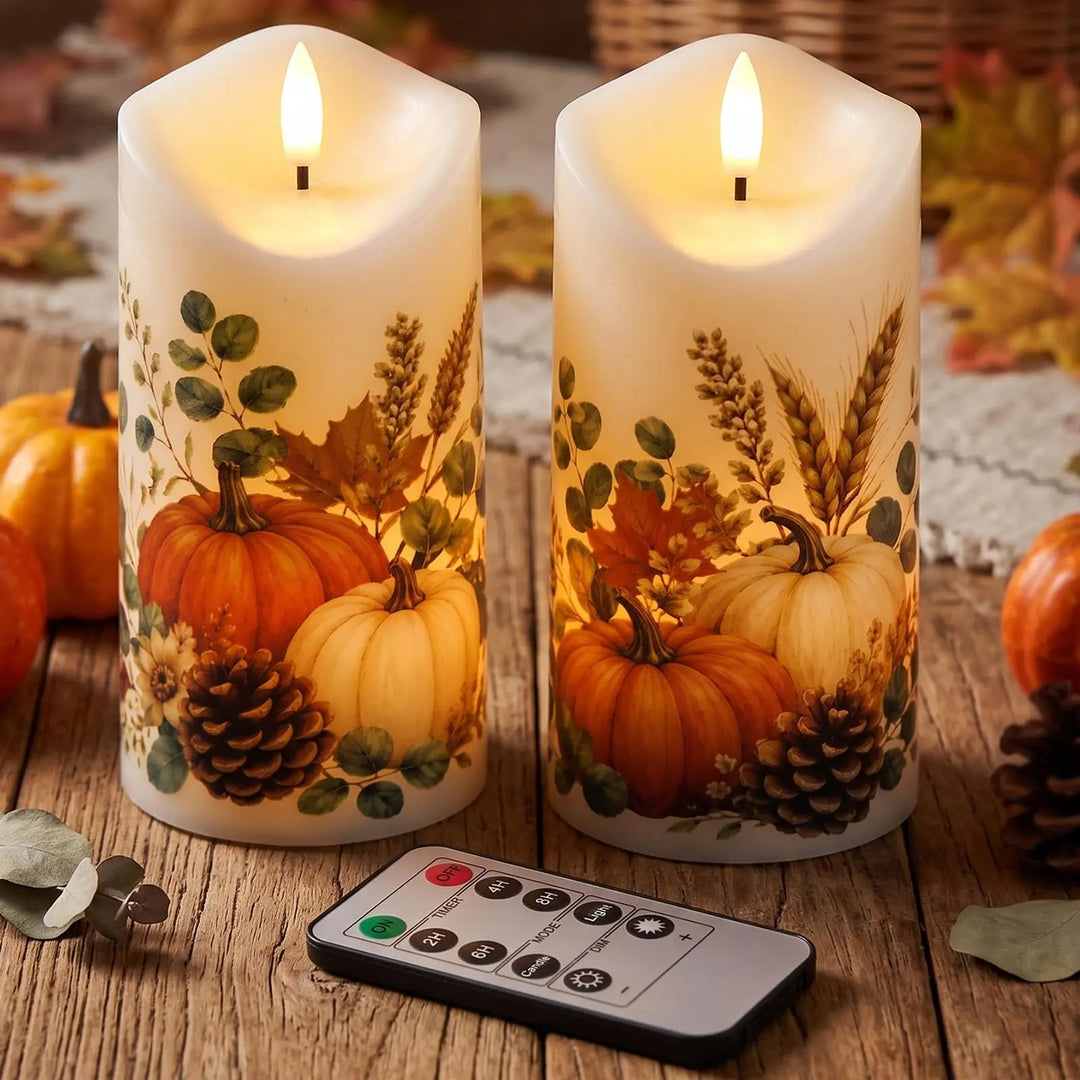 Lasumora Fall Decor for Home, Flameless Pumpkin Pillar Candles with Remote