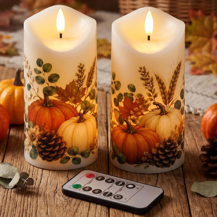 Lasumora Fall Decor for Home, Flameless Pumpkin Pillar Candles with Remote