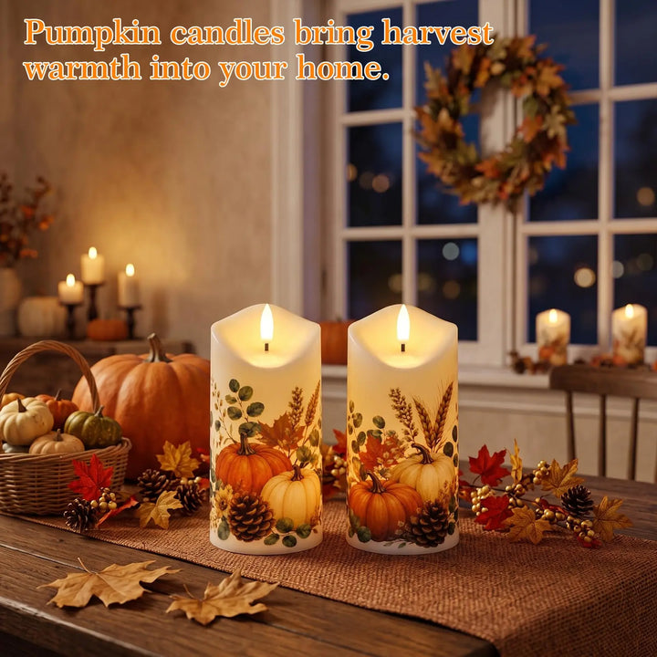 Lasumora Fall Decor for Home, Flameless Pumpkin Pillar Candles with Remote