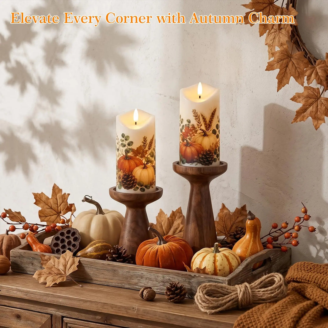 Lasumora Fall Decor for Home, Flameless Pumpkin Pillar Candles with Remote