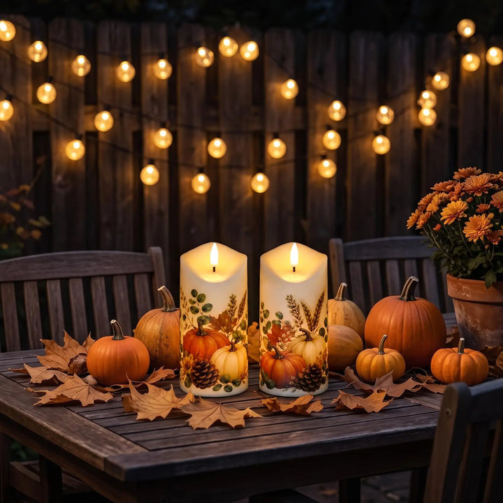 Lasumora Fall Decor for Home, Flameless Pumpkin Pillar Candles with Remote