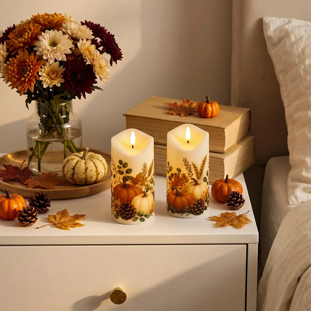 Lasumora Fall Decor for Home, Flameless Pumpkin Pillar Candles with Remote