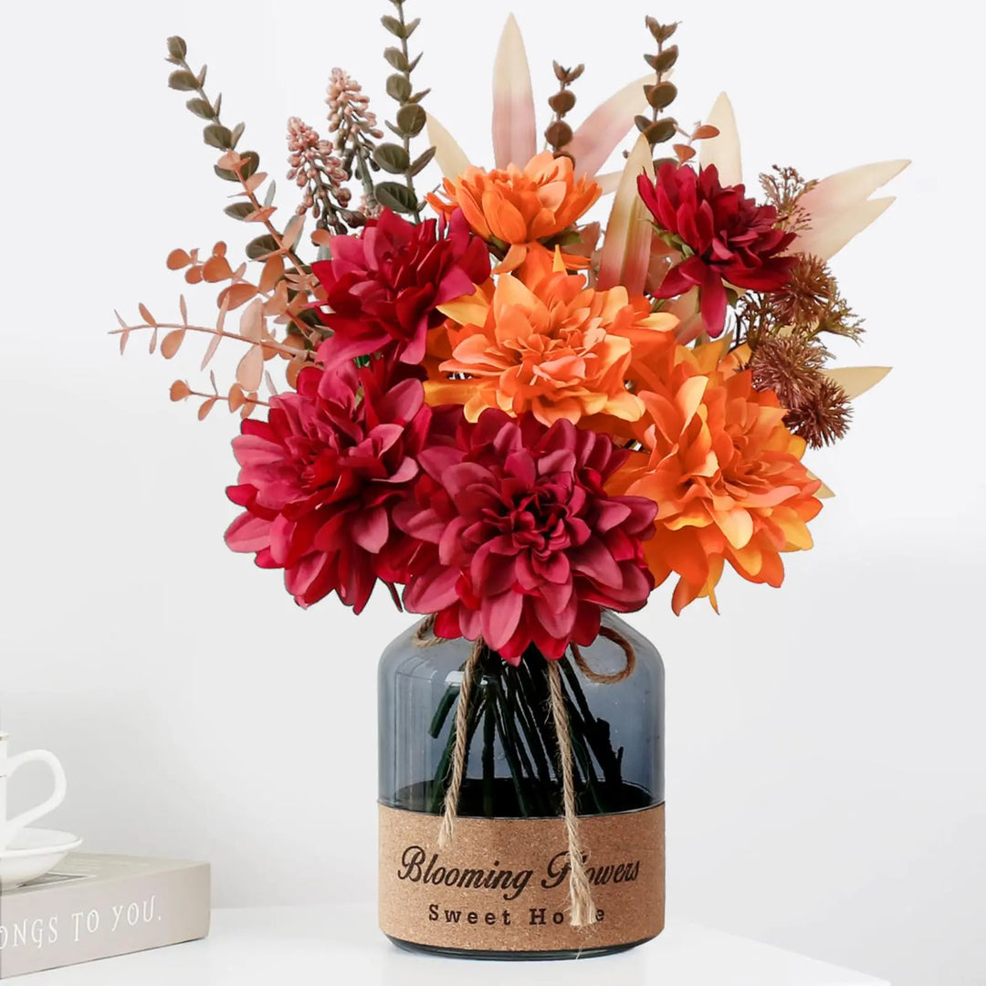Leftover Fake Fall Flowers in Vase, Fall Floral Arrangement Centerpiece