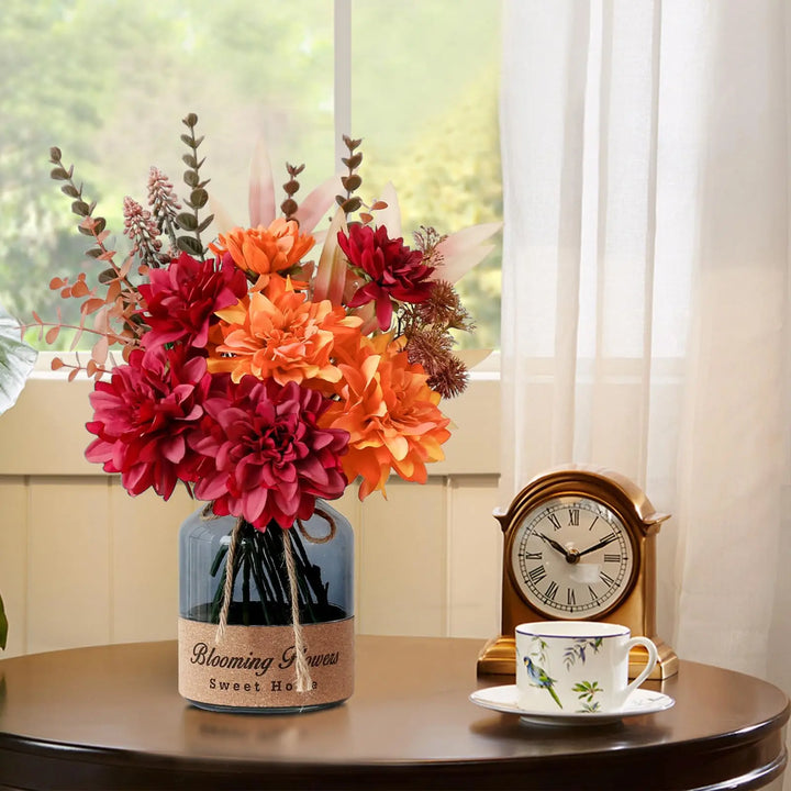 Leftover Fake Fall Flowers in Vase, Fall Floral Arrangement Centerpiece