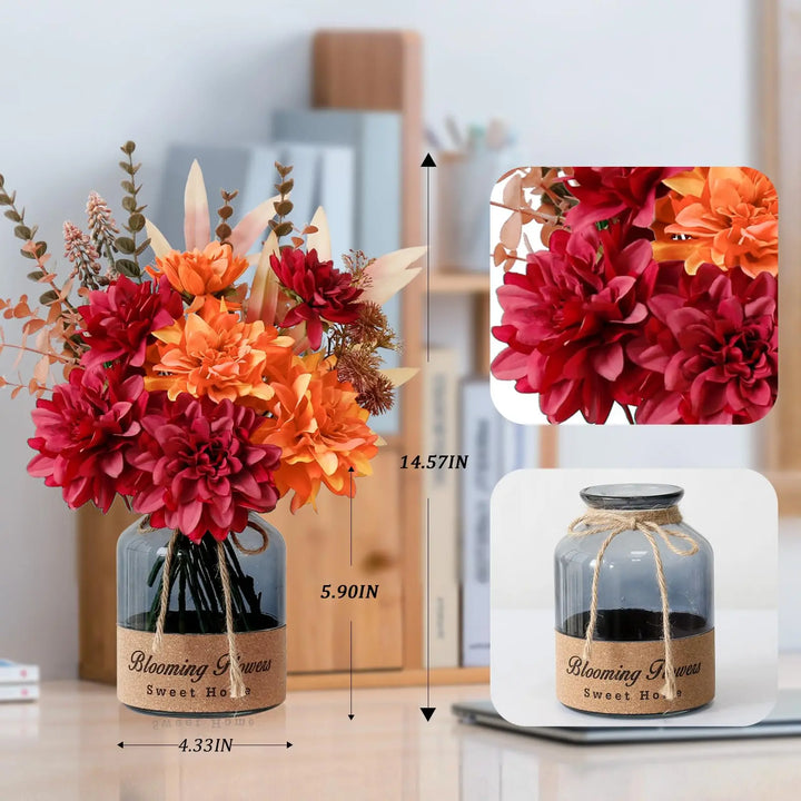 Leftover Fake Fall Flowers in Vase, Fall Floral Arrangement Centerpiece