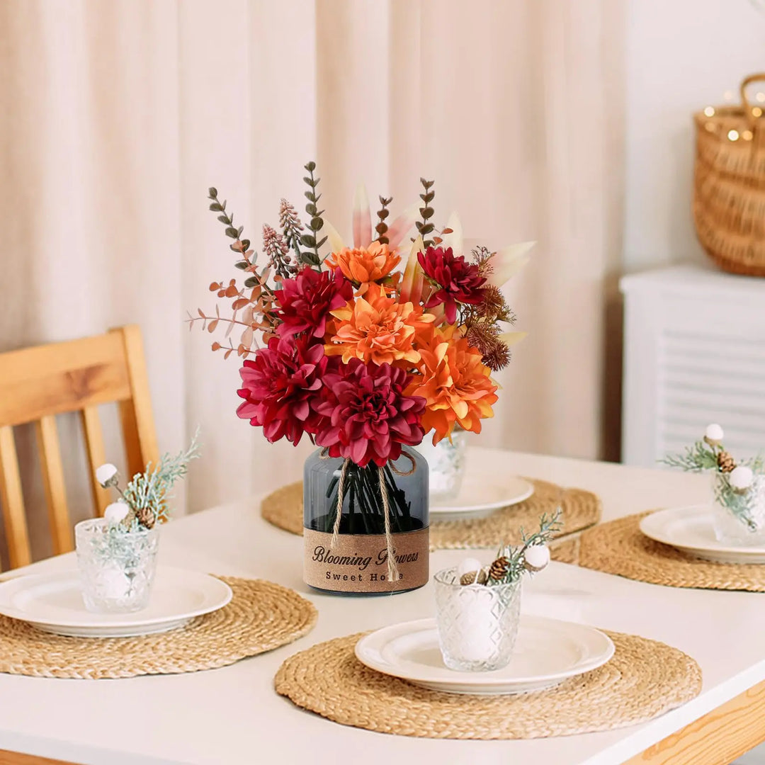 Leftover Fake Fall Flowers in Vase, Fall Floral Arrangement Centerpiece