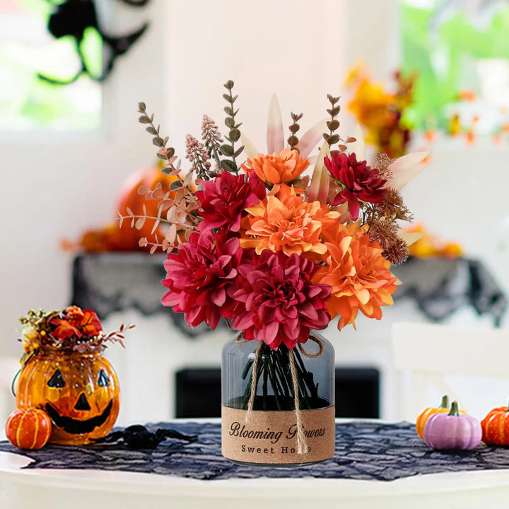 Leftover Fake Fall Flowers in Vase, Fall Floral Arrangement Centerpiece