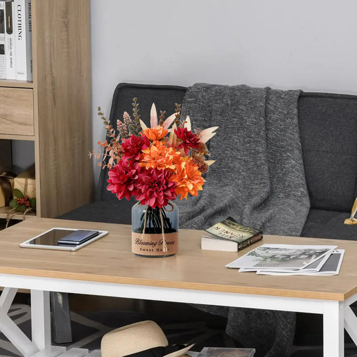 Leftover Fake Fall Flowers in Vase, Fall Floral Arrangement Centerpiece