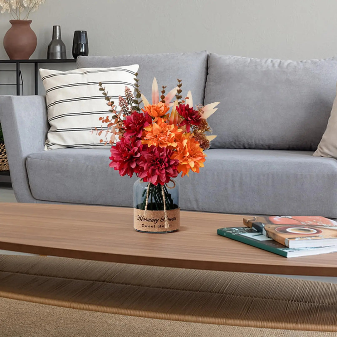 Leftover Fake Fall Flowers in Vase, Fall Floral Arrangement Centerpiece