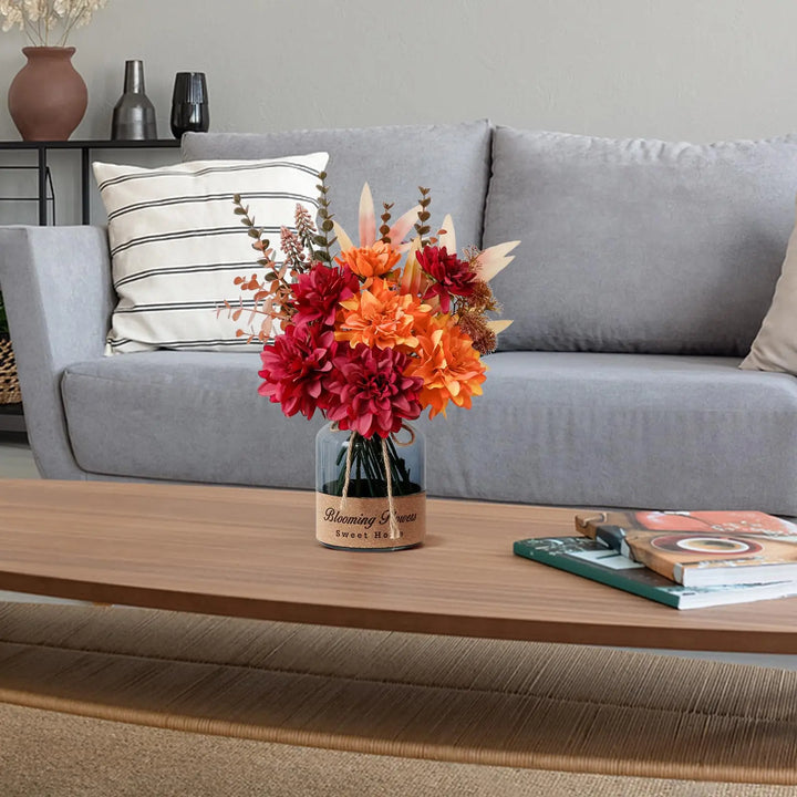Leftover Fake Fall Flowers in Vase, Fall Floral Arrangement Centerpiece