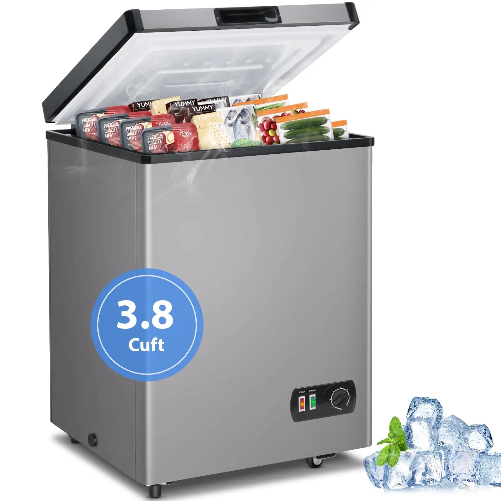 LifePlus Chest Freezer, 3.8 Cu. Ft. Deep Freezer - Grey 