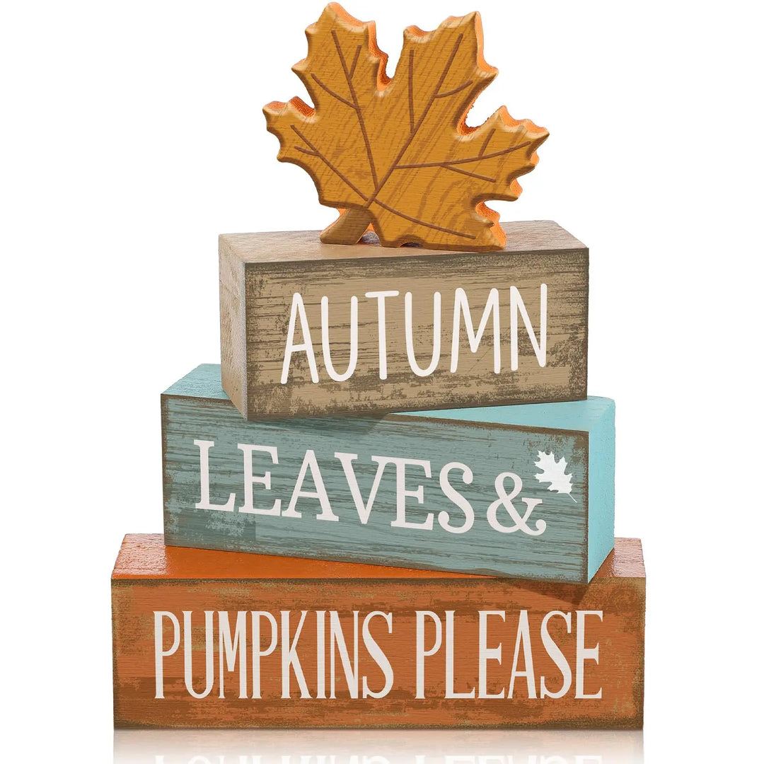 Lineshading 4 Pcs Fall Table Decor, Thanksgiving Wooden Maple Leaf Sign