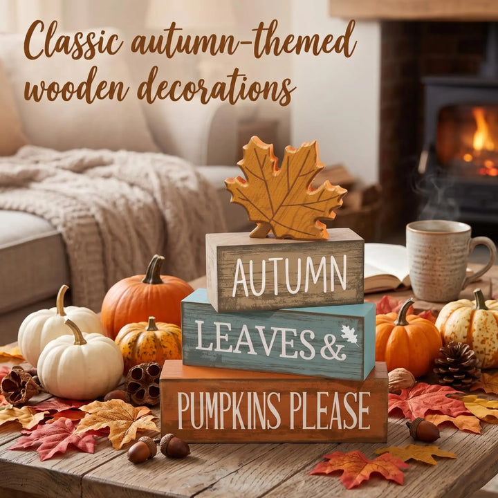 Lineshading 4 Pcs Fall Table Decor, Thanksgiving Wooden Maple Leaf Sign