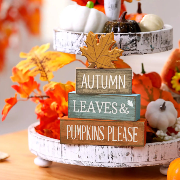 Lineshading 4 Pcs Fall Table Decor, Thanksgiving Wooden Maple Leaf Sign