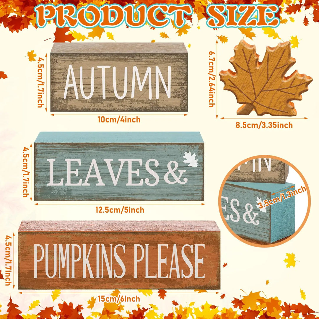 Lineshading 4 Pcs Fall Table Decor, Thanksgiving Wooden Maple Leaf Sign