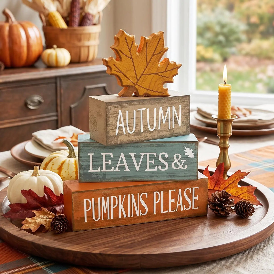 Lineshading 4 Pcs Fall Table Decor, Thanksgiving Wooden Maple Leaf Sign