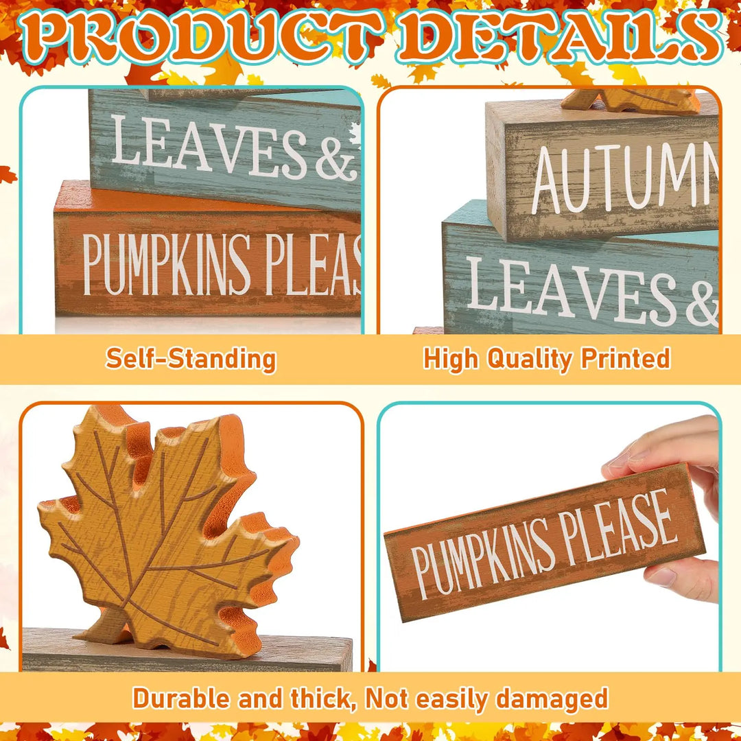 Lineshading 4 Pcs Fall Table Decor, Thanksgiving Wooden Maple Leaf Sign
