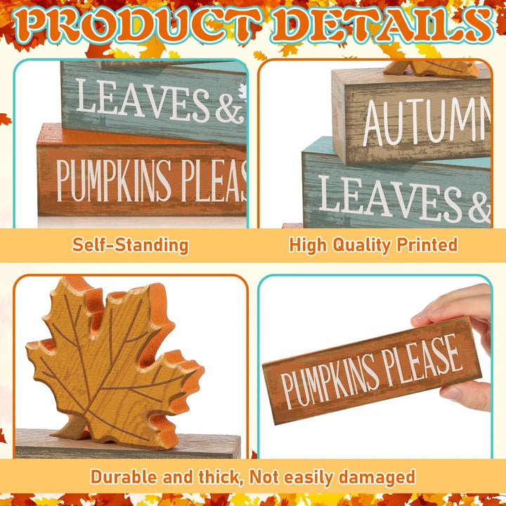 Lineshading 4 Pcs Fall Table Decor, Thanksgiving Wooden Maple Leaf Sign