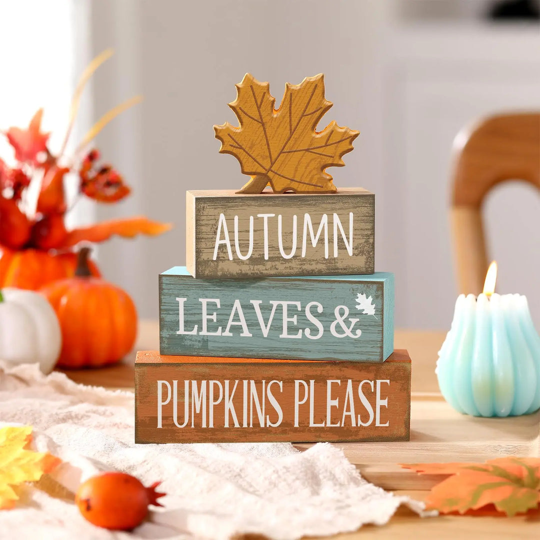 Lineshading 4 Pcs Fall Table Decor, Thanksgiving Wooden Maple Leaf Sign