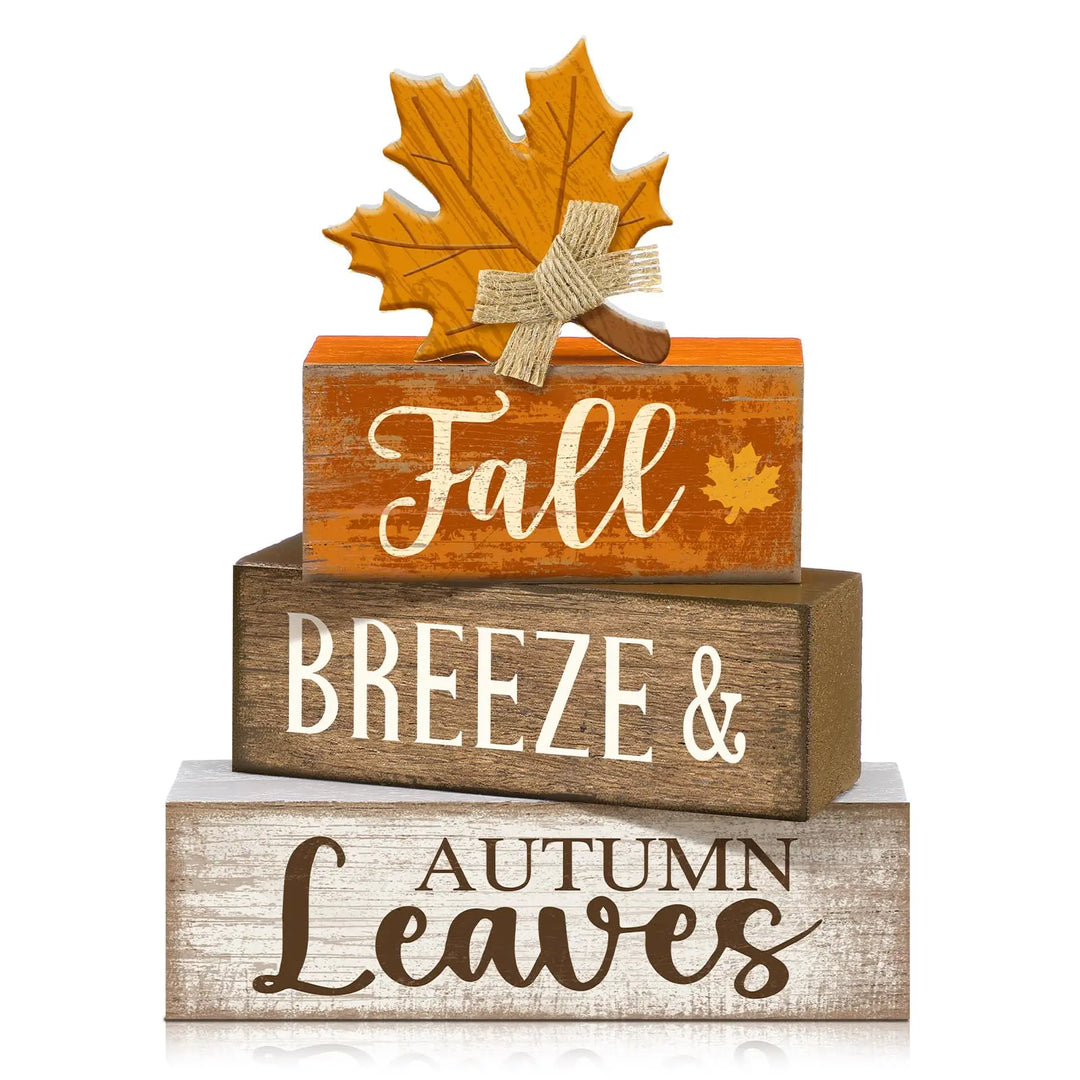 Lineshading 4 Pcs Wooden Fall Block Signs, Farmhouse Tabletop Decor