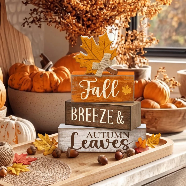 Lineshading 4 Pcs Wooden Fall Block Signs, Farmhouse Tabletop Decor