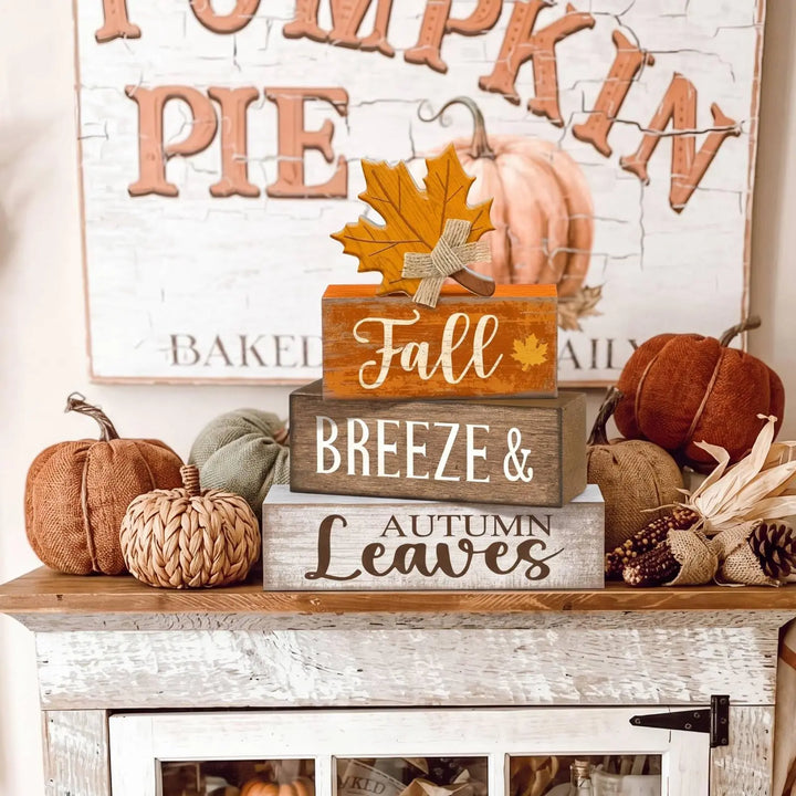 Lineshading 4 Pcs Wooden Fall Block Signs, Farmhouse Tabletop Decor