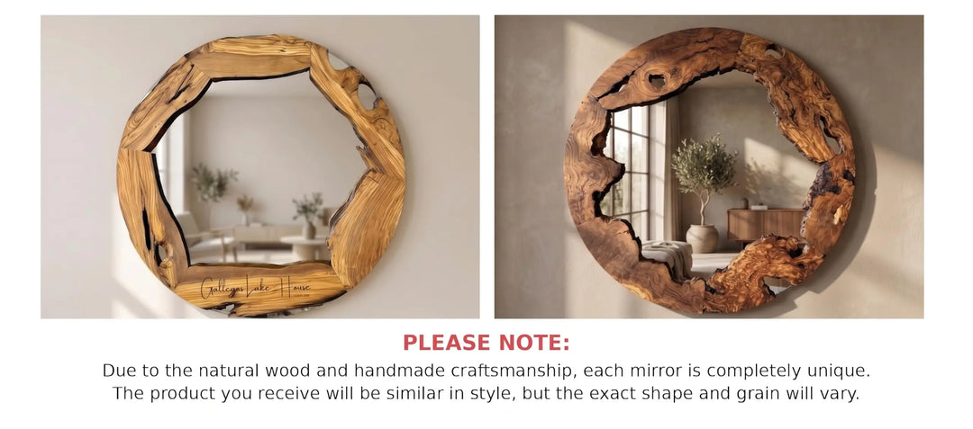 Live Edge Olive Wood Mirror, Round Rustic Wall Decor, 28 Inch