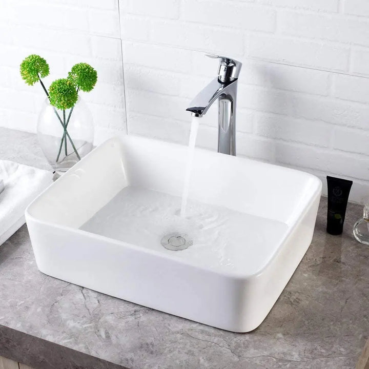 Lordear Vessel Sink Rectangle 19 Inch Bathroom Sink,Rectangular Modern Above Counter Bathroom Sinks White 19x15 Inch Porcelain Ceramic Vessel Vanity Sink Art Basin 
