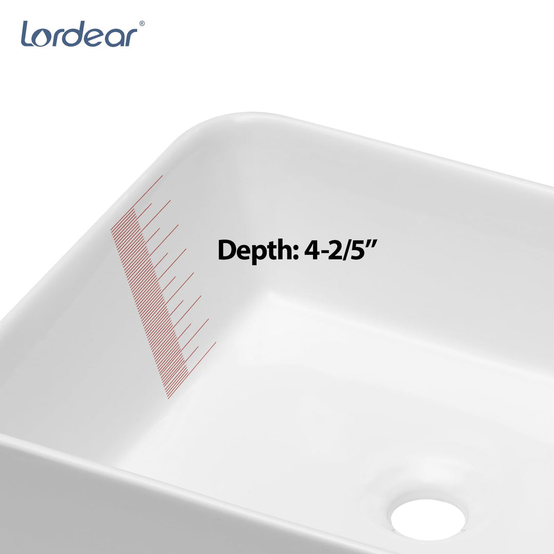 Lordear Vessel Sink Rectangle 19 Inch Bathroom Sink,Rectangular Modern Above Counter Bathroom Sinks White 19x15 Inch Porcelain Ceramic Vessel Vanity Sink Art Basin 
