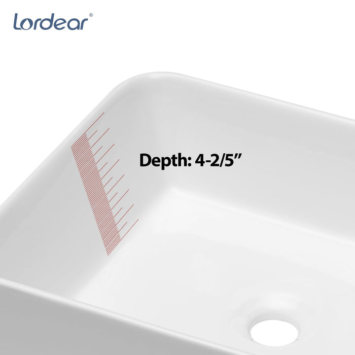 Lordear Vessel Sink Rectangle 19 Inch Bathroom Sink,Rectangular Modern Above Counter Bathroom Sinks White 19x15 Inch Porcelain Ceramic Vessel Vanity Sink Art Basin 