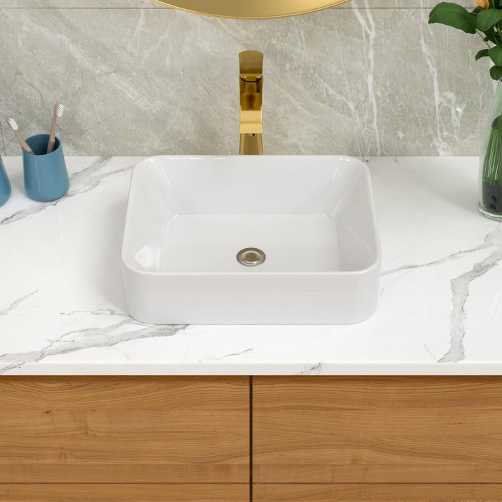 Lordear Vessel Sink Rectangle 19 Inch Bathroom Sink,Rectangular Modern Above Counter Bathroom Sinks White 19x15 Inch Porcelain Ceramic Vessel Vanity Sink Art Basin 
