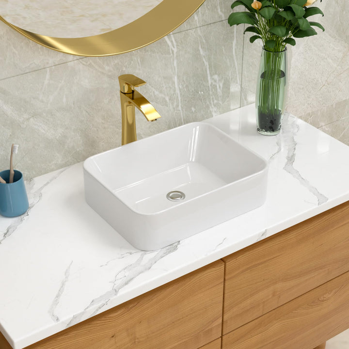 Lordear Vessel Sink Rectangle 19 Inch Bathroom Sink,Rectangular Modern Above Counter Bathroom Sinks White 19x15 Inch Porcelain Ceramic Vessel Vanity Sink Art Basin 