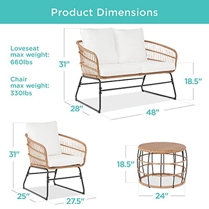 Best Choice Products 4-Piece Outdoor Rope Wicker Patio Conversation Set, Modern Contemporary Furniture for Backyard, Balcony, Porch w/Loveseat, Plush Cushions, Coffee Table, Steel Frame - White Best Choice Products