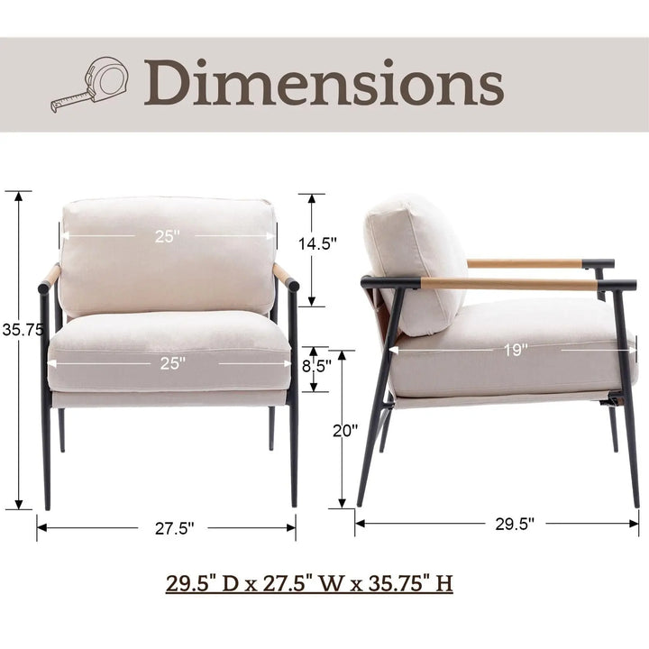 LukeAlon Beige Chenille Accent Chair Modern Living Room Chair with Metal Legs Armchair Lounge Chairs Upholstered Comfy Leisure Chair for Bedroom Reception Area Reading Room