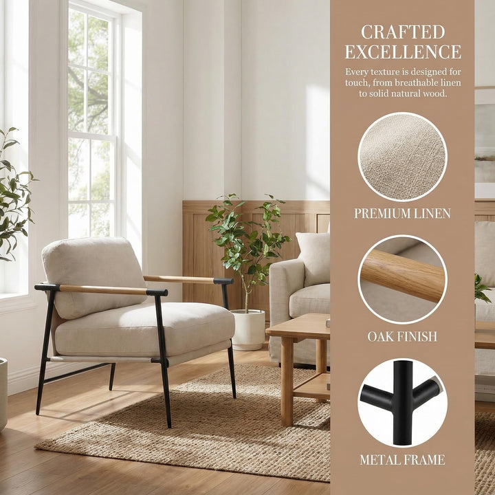 LukeAlon Beige Chenille Accent Chair Modern Living Room Chair with Metal Legs Armchair Lounge Chairs Upholstered Comfy Leisure Chair for Bedroom Reception Area Reading Room 