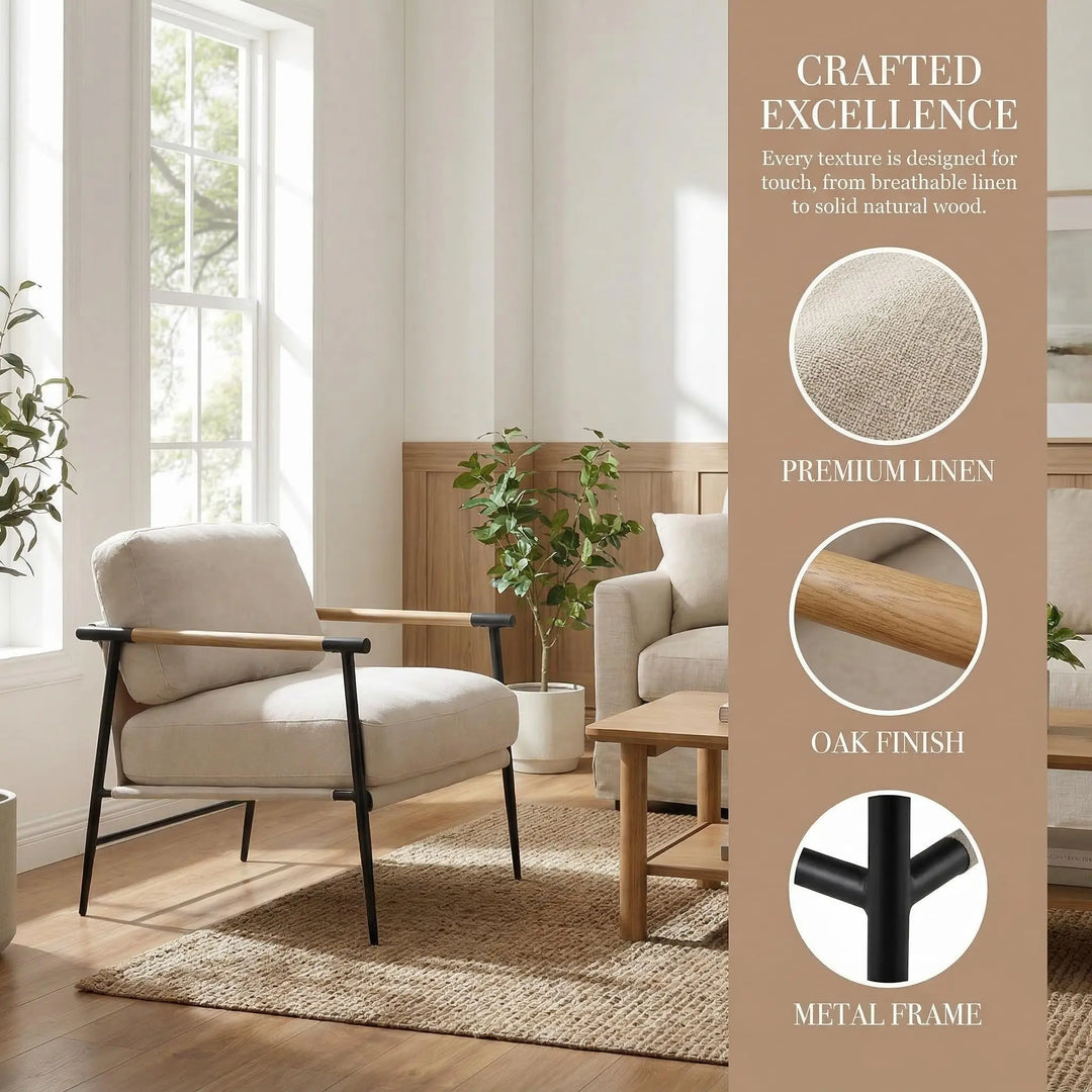 LukeAlon Beige Chenille Accent Chair Modern Living Room Chair with Metal Legs Armchair Lounge Chairs Upholstered Comfy Leisure Chair for Bedroom Reception Area Reading Room