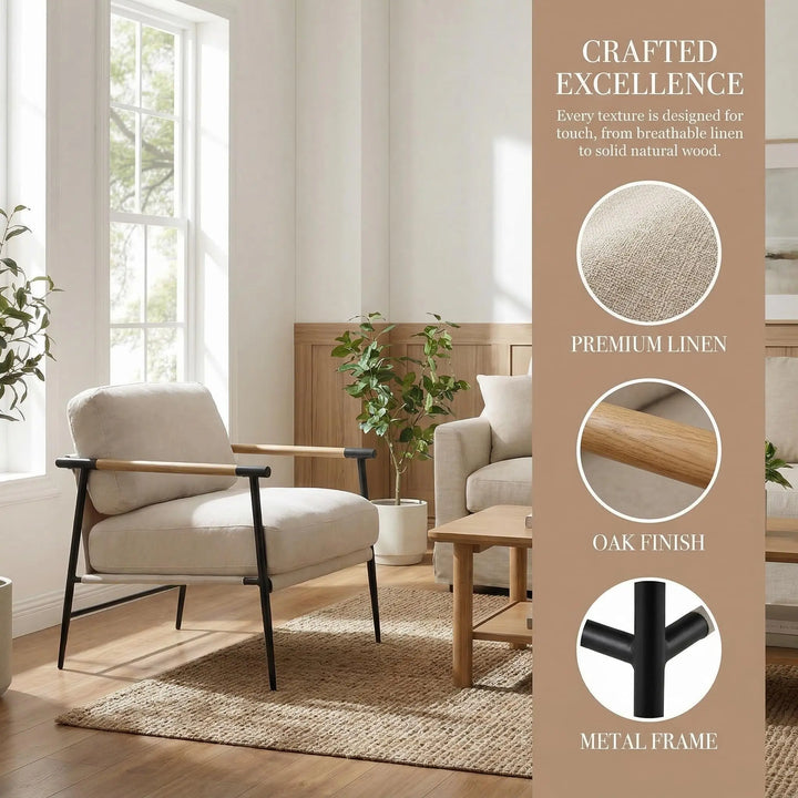 LukeAlon Beige Chenille Accent Chair Modern Living Room Chair with Metal Legs Armchair Lounge Chairs Upholstered Comfy Leisure Chair for Bedroom Reception Area Reading Room