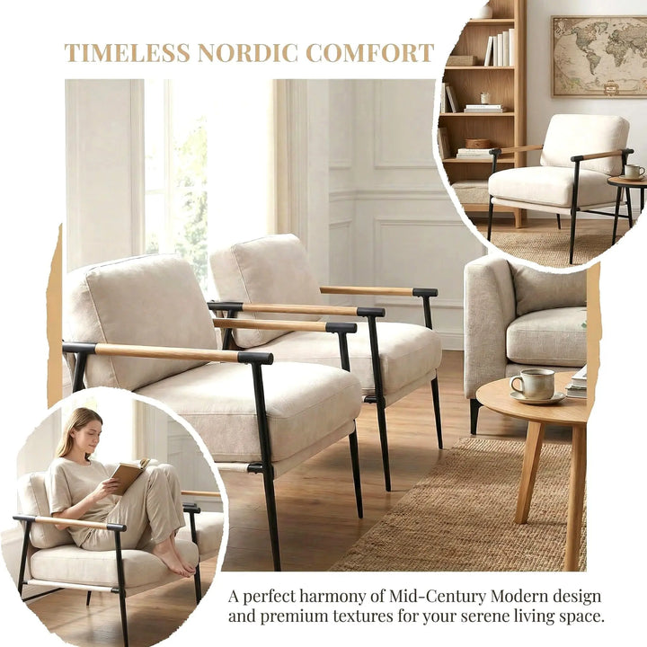 LukeAlon Beige Chenille Accent Chair Modern Living Room Chair with Metal Legs Armchair Lounge Chairs Upholstered Comfy Leisure Chair for Bedroom Reception Area Reading Room