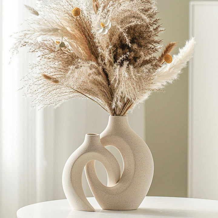 Lvases Snuggle Hollow Ceramic Vase Set of 2 for Boho Tabletop Home Decor 