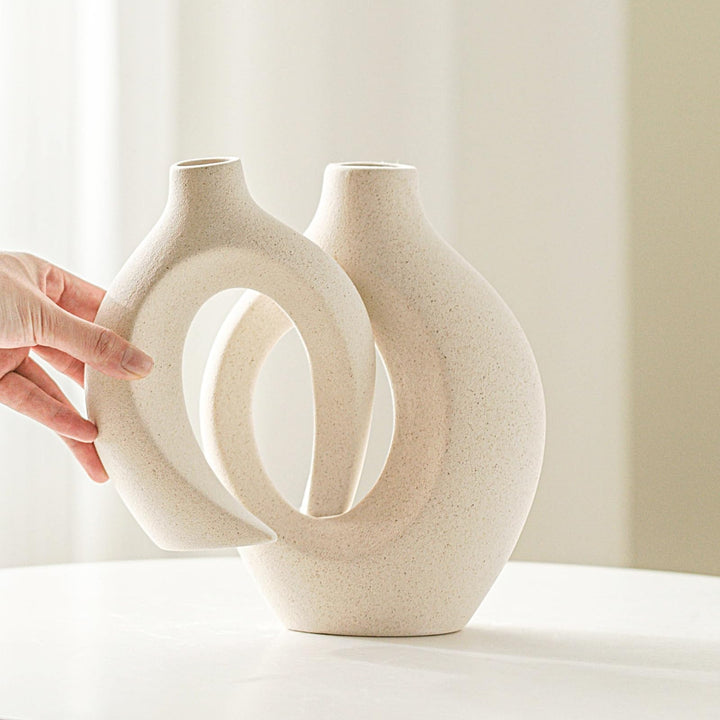 Lvases Snuggle Hollow Ceramic Vase Set of 2 for Boho Tabletop Home Decor 