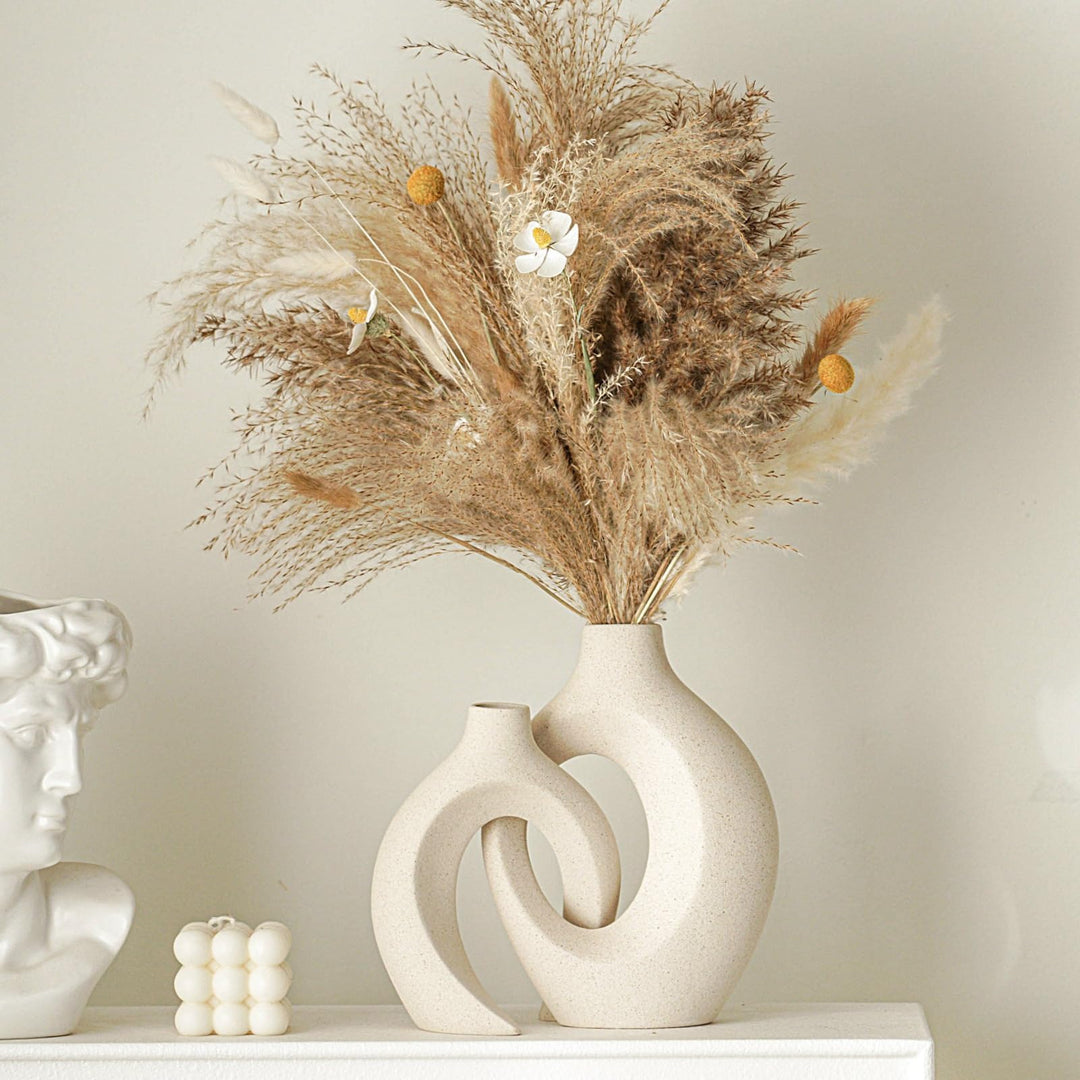 Lvases Snuggle Hollow Ceramic Vase Set of 2 for Boho Tabletop Home Decor 