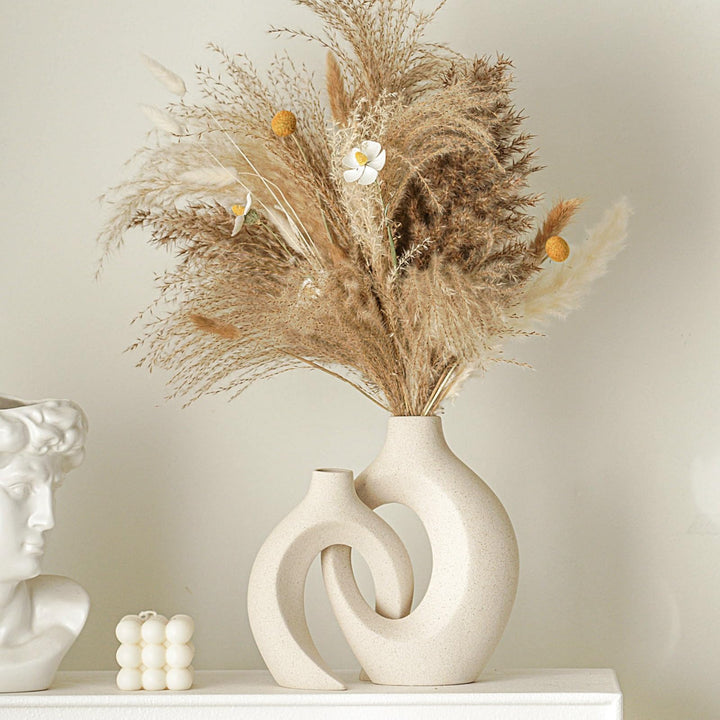Lvases Snuggle Hollow Ceramic Vase Set of 2 for Boho Tabletop Home Decor 
