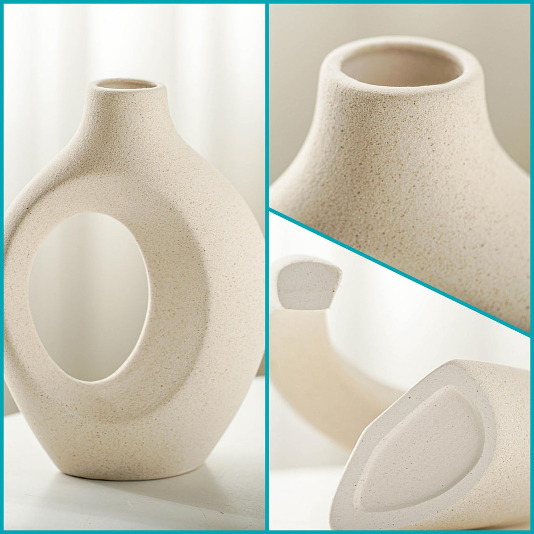 Lvases Snuggle Hollow Ceramic Vase Set of 2 for Boho Tabletop Home Decor 