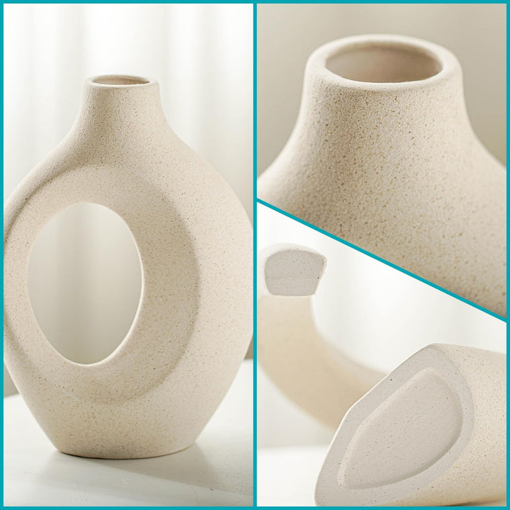 Lvases Snuggle Hollow Ceramic Vase Set of 2 for Boho Tabletop Home Decor 
