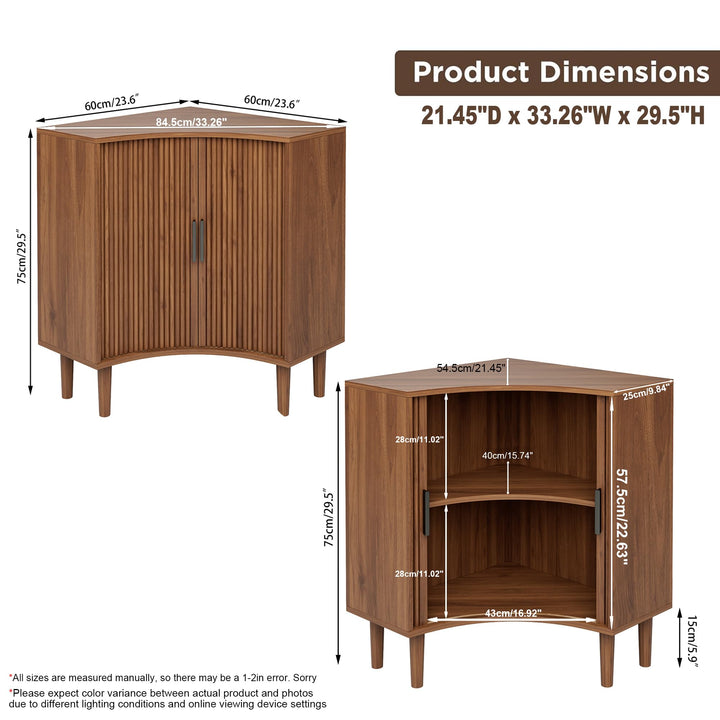 Lxsxlome Fluted Corner Cabinet with Sliding Doors and Adjustable Shelves 