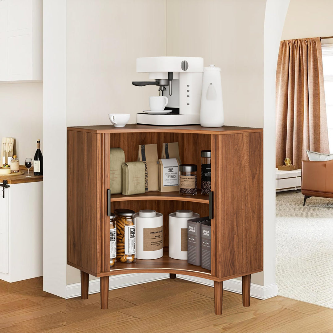 Lxsxlome Fluted Corner Cabinet with Sliding Doors and Adjustable Shelves 