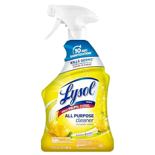 Lysol All-Purpose Cleaner spray bottle in Lemon Breeze scent, 32oz, effective against 99.9% of germs and viruses.